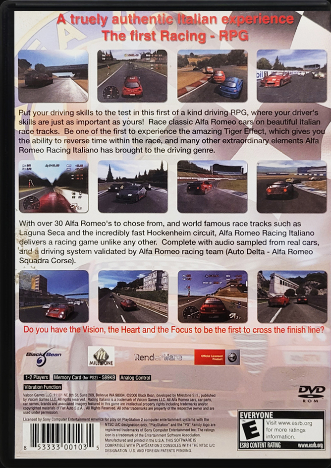 Alfa Romeo Racing Italiano PS2 back side cover case