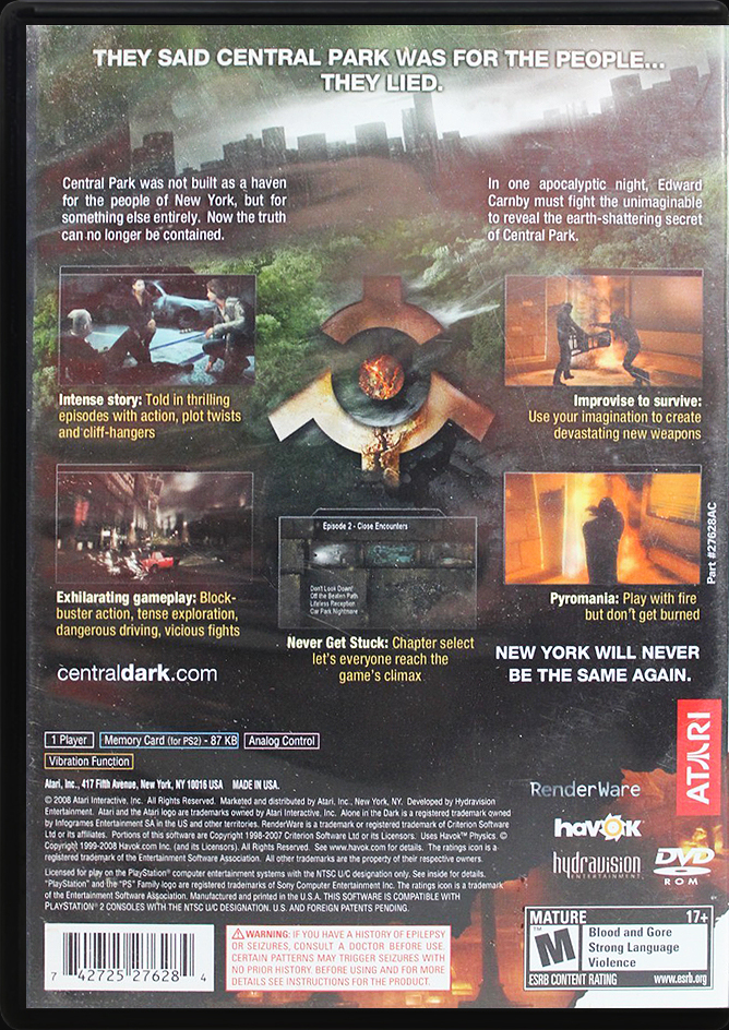 Alone In The Dark PS2 back side cover case