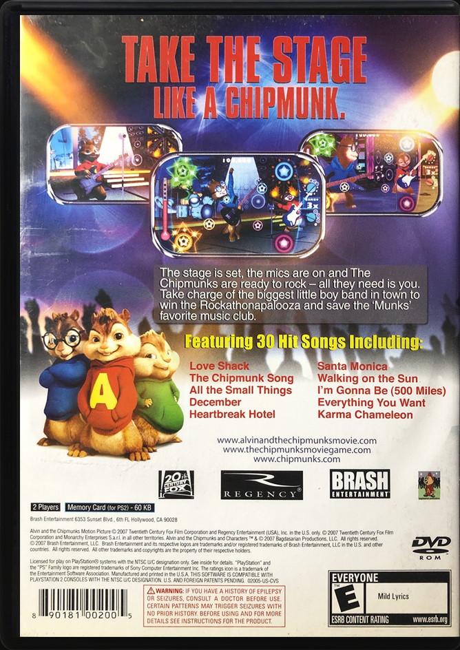 Alvin and the Chipmunks PS2 back side cover case