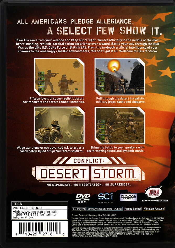 Conflict Desert Storm PS2 back side cover case