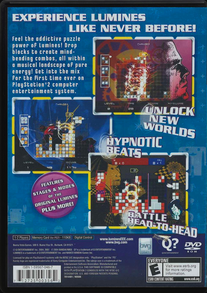 Lumines Plus PS2 back side cover case