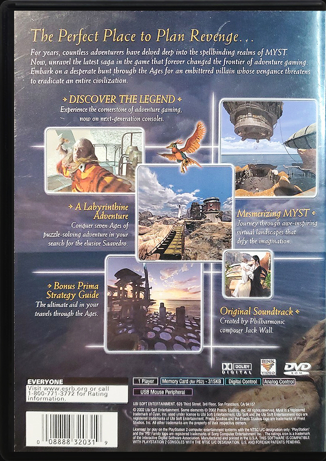 Myst III Exile PS2 back side cover case