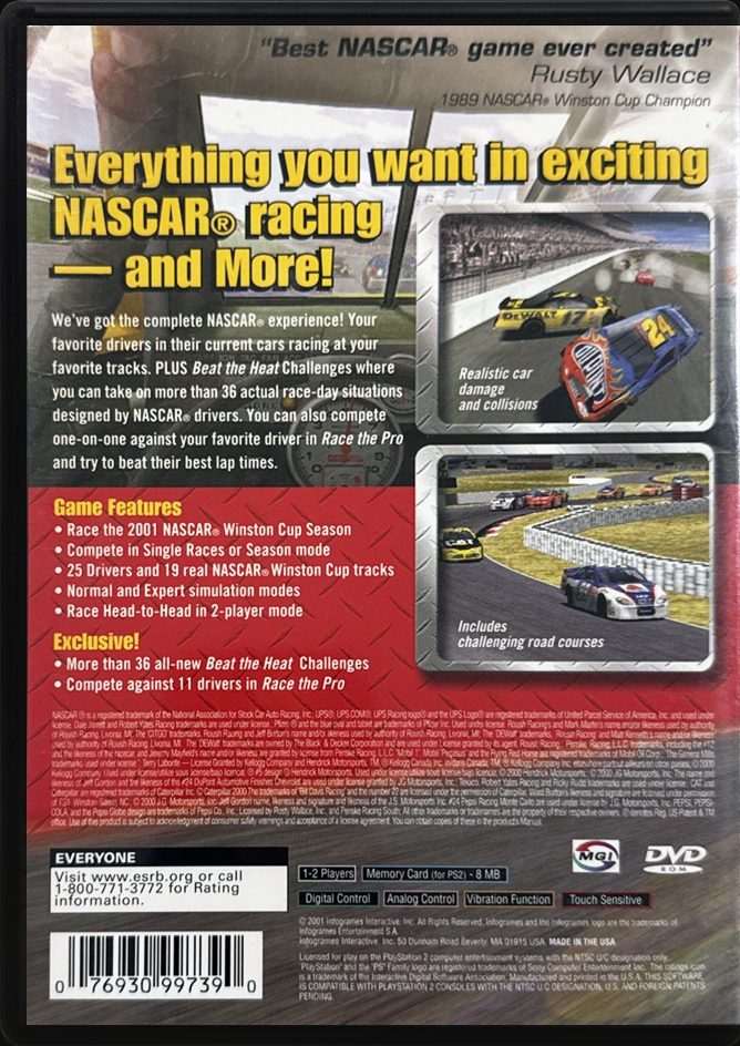 NASCAR Heat 2002 PS2 back side cover case