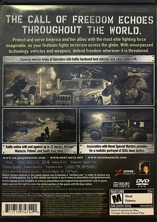 SOCOM 3 US Navy SEALs PS2 back side cover case