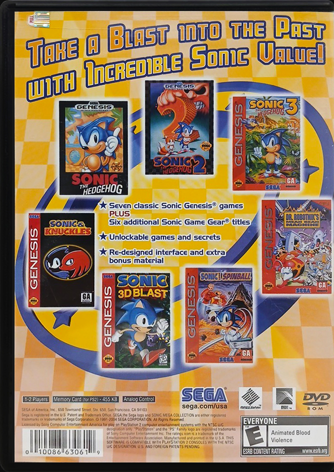 Sonic Mega Collection Plus PS2 back side cover case