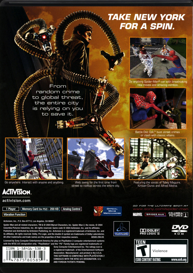 Spider-Man 2 PS2 back side cover case