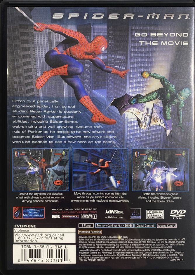 Spider-Man PS2 back side cover case