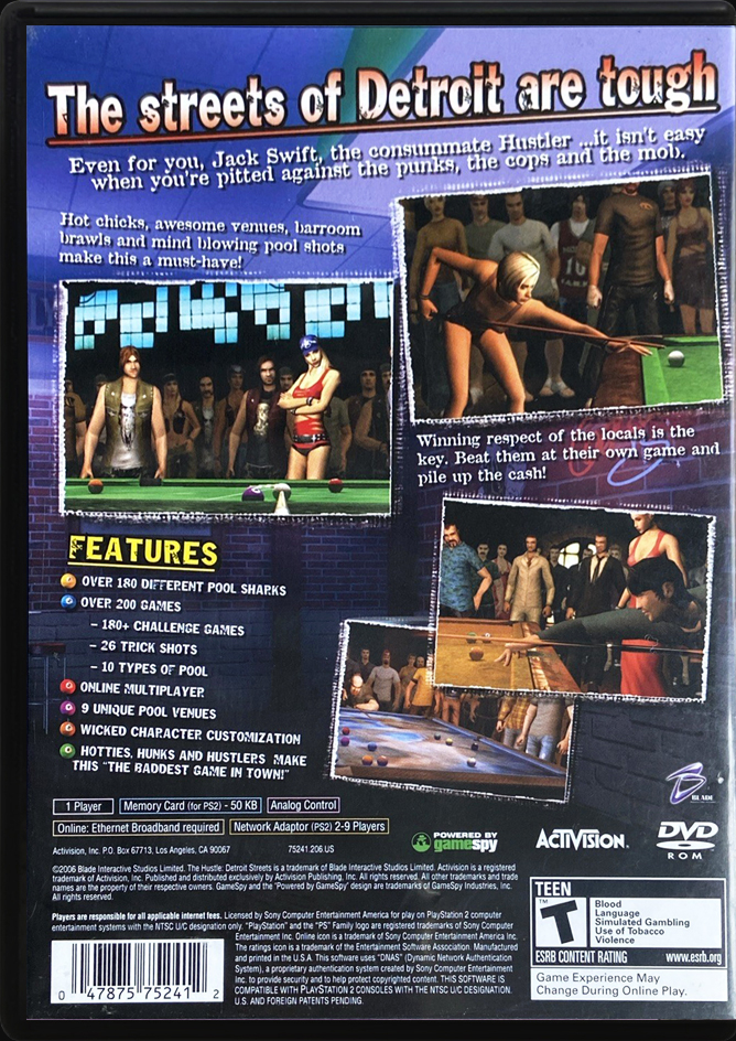 The Hustle Detroit Streets PS2 back side cover case