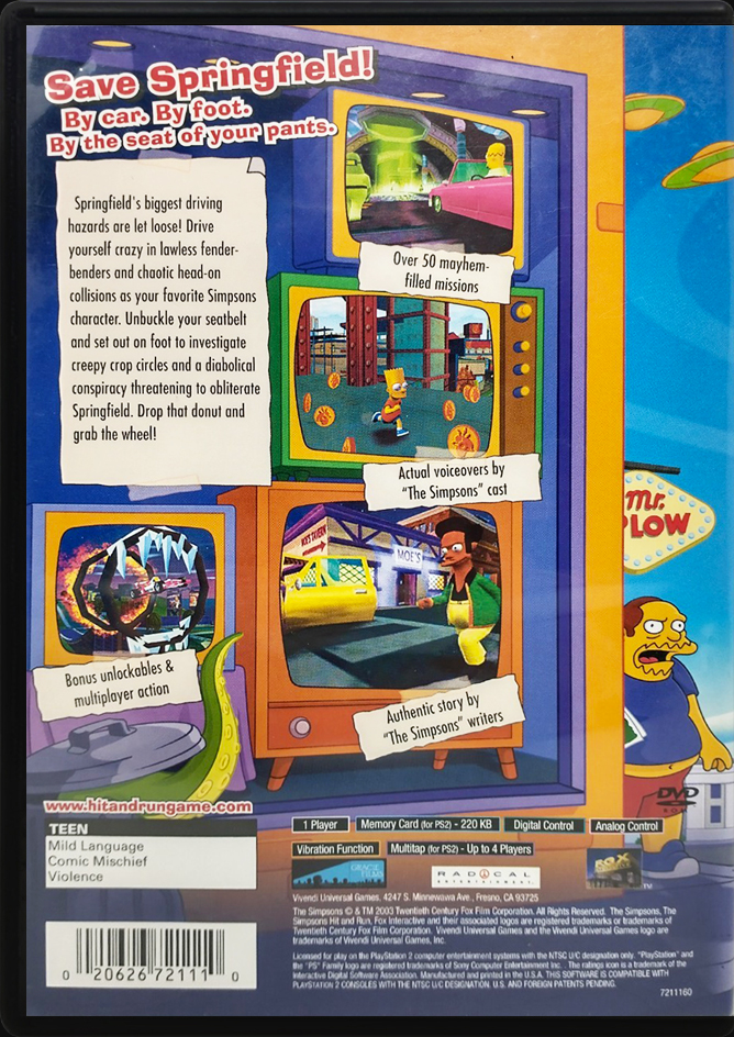 The Simpsons Hit & Run PS2 back side cover case
