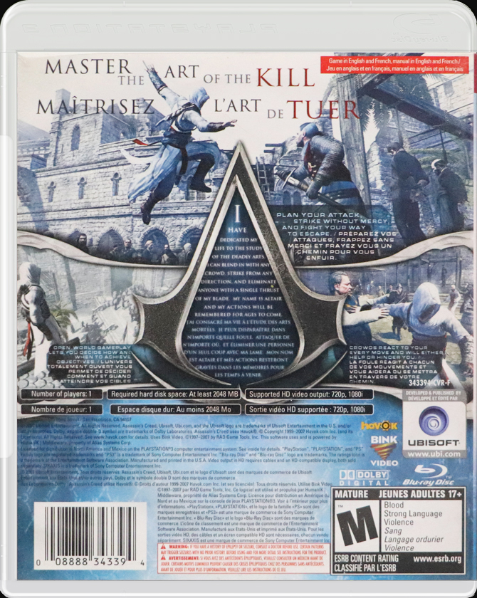 Assassins Creed PS3 back side cover case