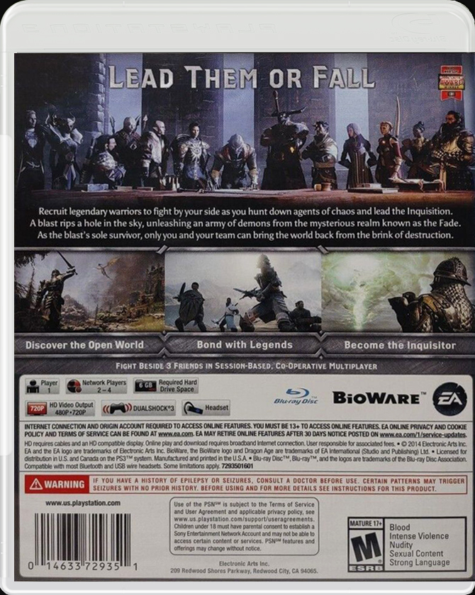 Dragon Age: Inquisition PS3 back side cover case