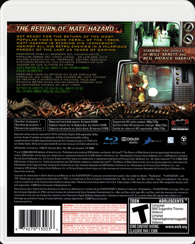 Eat Lead The Return of Matt Hazard PS3 back side cover case