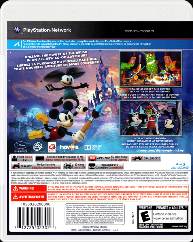 Epic Mickey 2 The Power of Two PS3 PS3 back side cover case