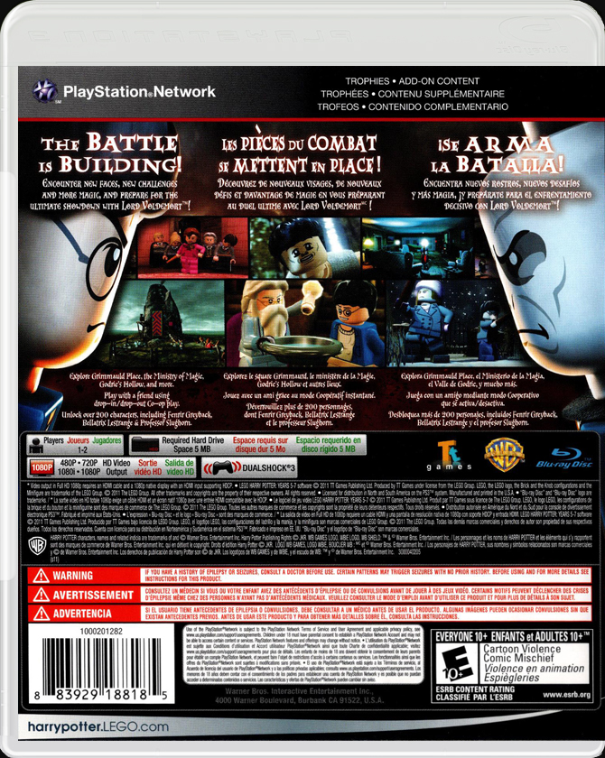 Lego Harry Potter Years 5-7 PS3 back side cover case