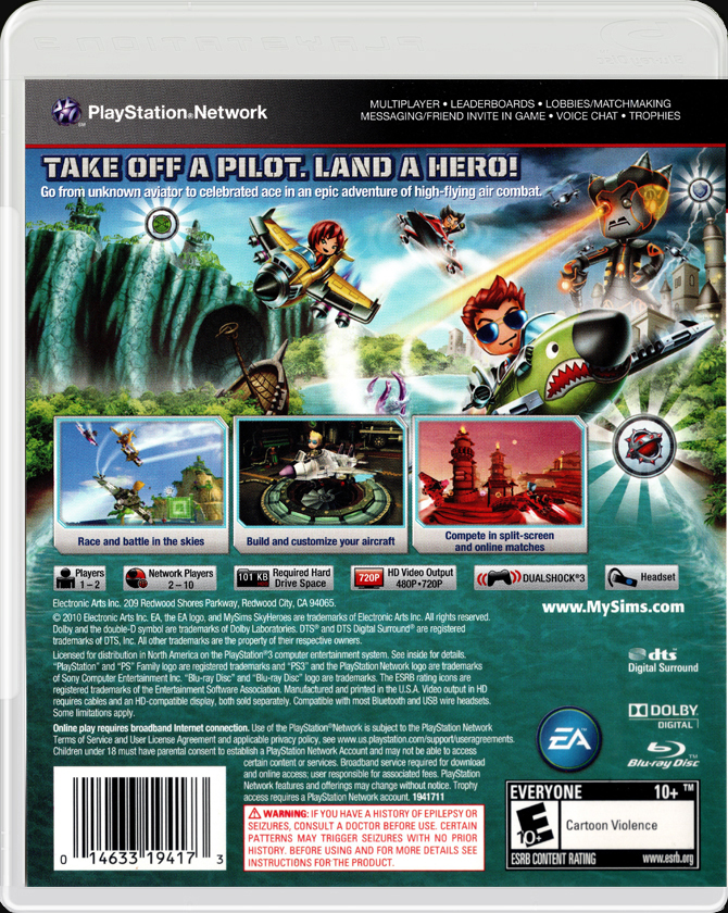 MySims SkyHeroes PS3 back side cover case