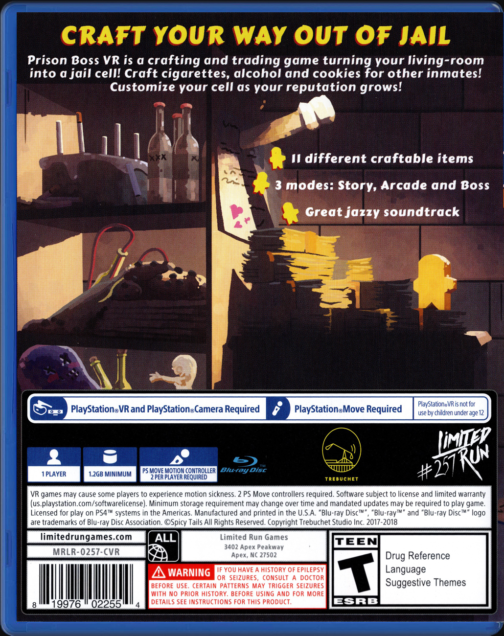 Prison Boss VR PS4 back side cover case