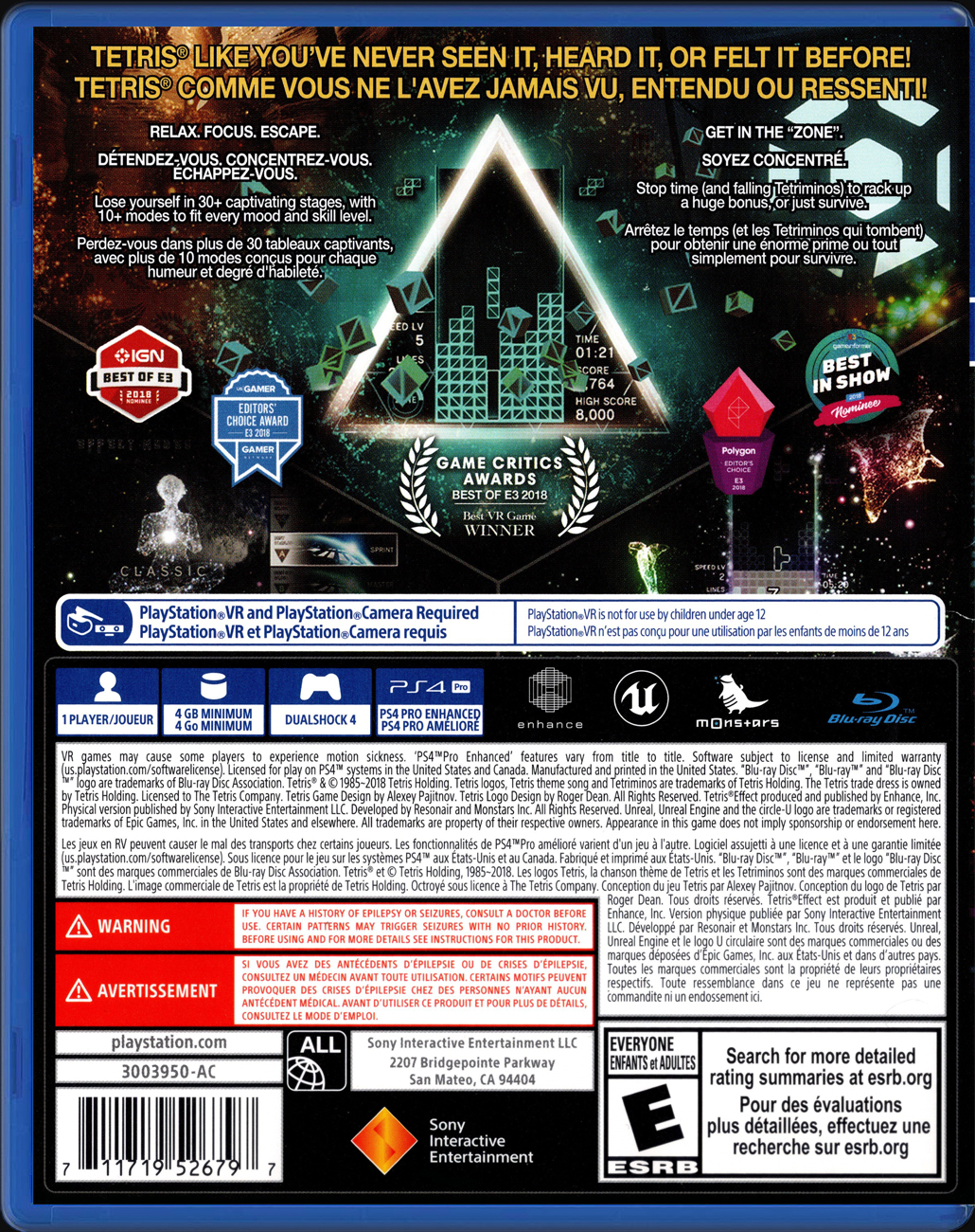 Tetris Effect PS4 back side cover case