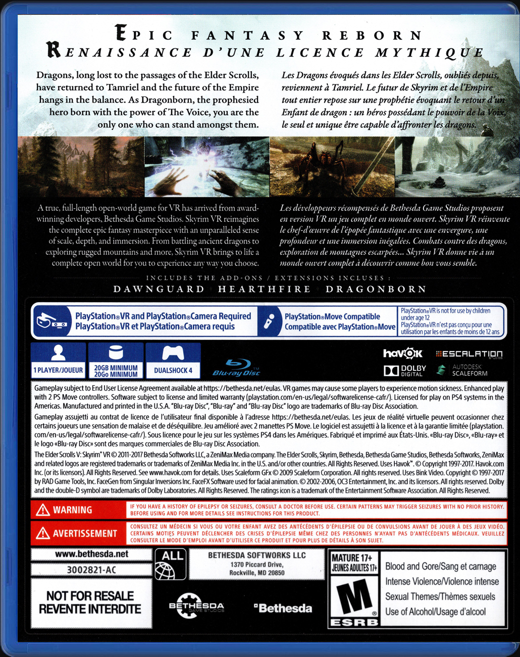 The Elder Scrolls V Skyrim VR back side cover case