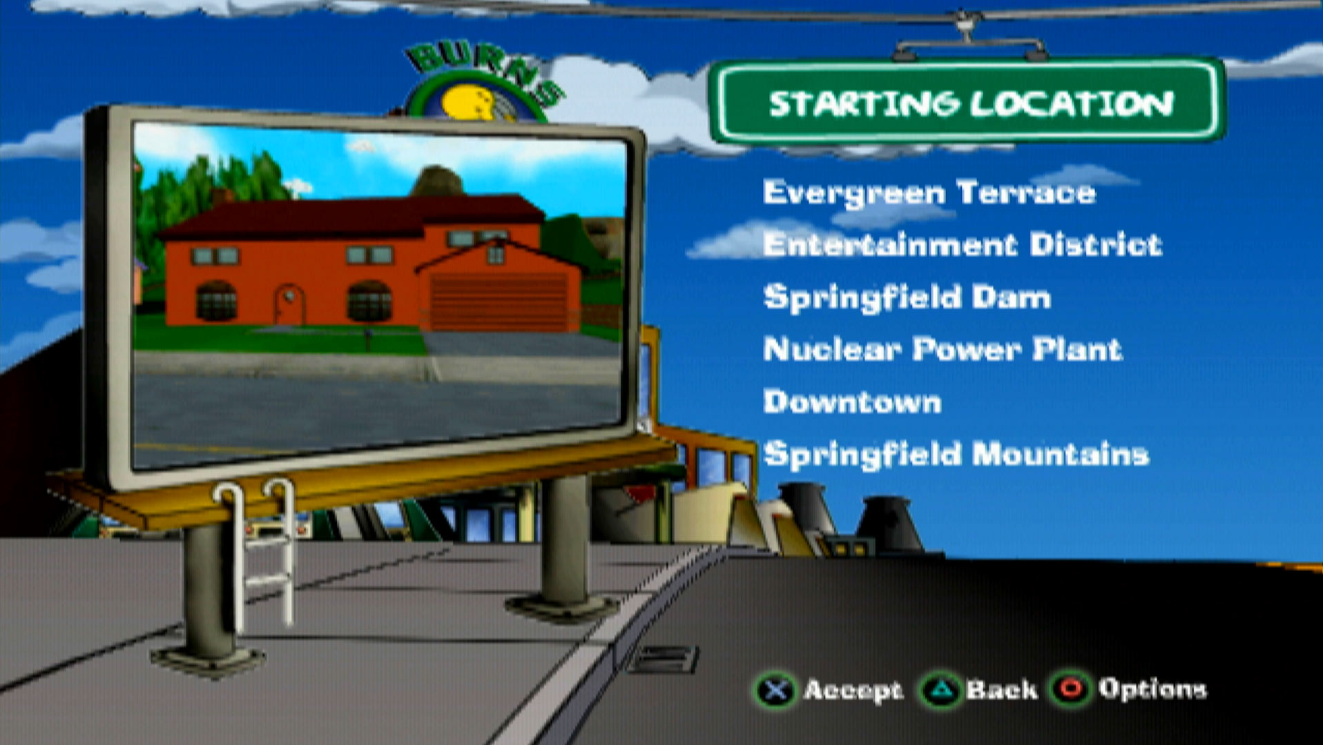 The Simpsons Road Rage PS2 Location Menu